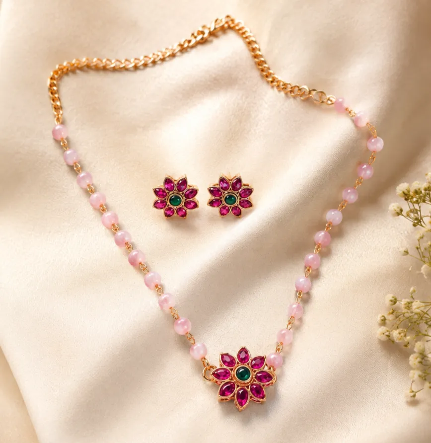 Floral Pearl-Strand Choker Set